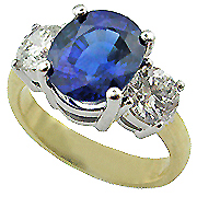 18K Two Tone Three Stone Ring : 6.90 cttw Sapphire & Diamonds