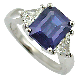 18K White Gold Three Stone Ring : 2.60 cttw Sapphire & Diamonds