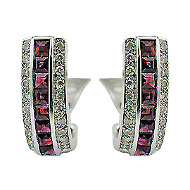 18K White Gold Hoop Earrings : 2.09 cttw Rubies & Diamonds