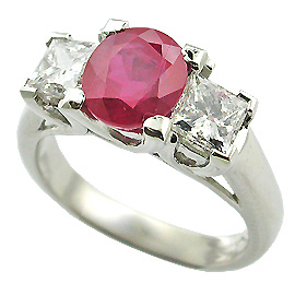 Platinum Three Stone Ring : 1.50 cttw Ruby & Diamonds