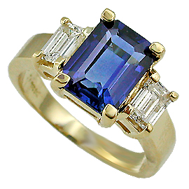 18K Yellow Gold Three Stone Ring : 2.00 cttw Sapphire & Diamonds