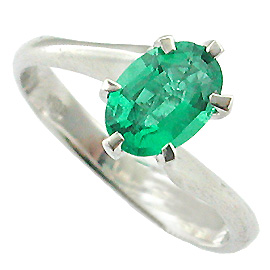 18K White Gold Solitaire Ring : 1.00 ct Emerald