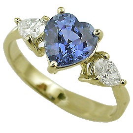 18K Yellow Gold Three Stone Ring : 1.50 cttw Sapphire & Diamonds