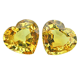 4.64 cttw Pair of Heart Shape Sapphires : Rich Lemon Yellow