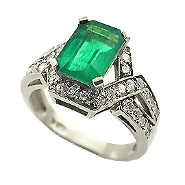 18K White Gold Multi Stone Ring : 3.88 cttw Emerald & Diamonds