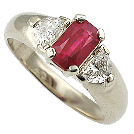 18K White Gold Three Stone Ring : 1.50 cttw Ruby & Diamonds