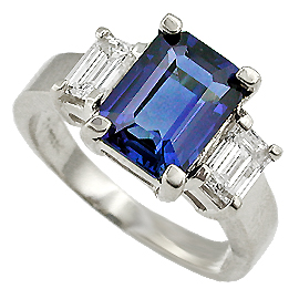 18K White Gold Three Stone Ring : 2.00 cttw Sapphire & Diamonds