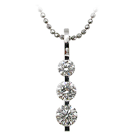 18K White Gold Three Stone Pendant : 1.00 cttw Diamonds