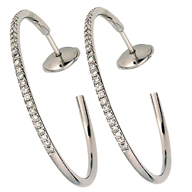 18K White Gold Hoop Earrings : 0.90 cttw Diamonds