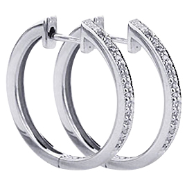 18K White Gold Hoop Earrings : 0.24 cttw Diamonds