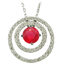 14K White Gold Drop Pendant : 0.77 cttw Ruby & Diamonds