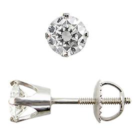 14K White Gold Stud Earrings : 0.70 cttw Diamonds