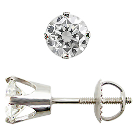 14K White Gold Stud Earrings : 1.80 cttw Diamonds