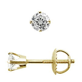 14K Yellow Gold Stud Earrings, G-H / SI : 0.25 cttw Diamonds