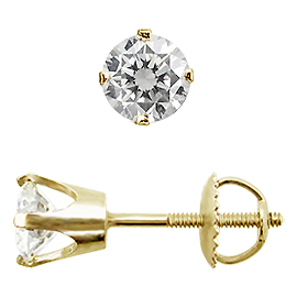 14K Yellow Gold Stud Earrings : 0.75 cttw Diamonds