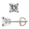 Scrollwork Style Princess Diamond G-H/SI Stud Earrings, 4 Prongs - 18K White Gold