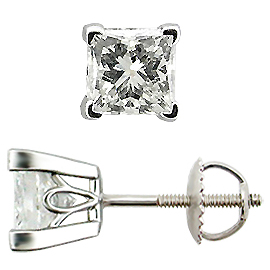 18K White Gold Scrollwork Style Stud Earrings : 1.50 cttw Diamonds