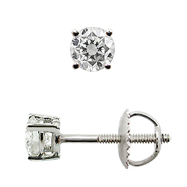 18K White Gold Basket Style  Stud Earrings : 0.20 cttw Diamonds