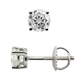 18K White Gold Basket Style  Stud Earrings : 0.33 cttw Diamonds