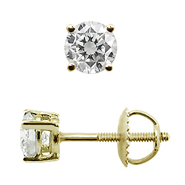 14K Yellow Gold Basket Style Stud Earrings : 0.33 cttw Diamonds