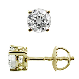 14K Yellow Gold Stud Basket Style Earrings : 0.70 cttw Diamonds