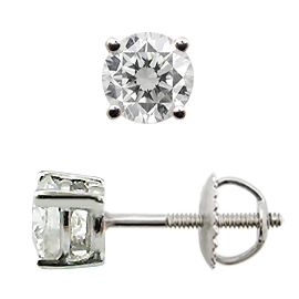 18K White Gold Basket Style  Stud Earrings : 1.00 cttw Diamonds