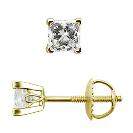 18K Yellow Gold Scrollwork Style Stud Earrings : 0.33 cttw Diamonds