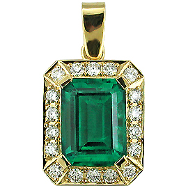 18K Yellow Gold Drop Pendant : 2.50 cttw Emerald & Diamonds