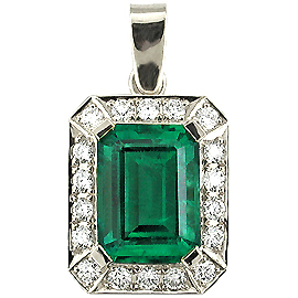18K White Gold Drop Pendant : 2.50 cttw Emerald & Diamonds