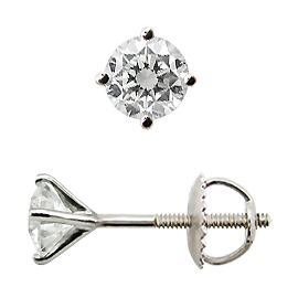 18K White Gold Martini Style Stud Earrings : 0.75 cttw Diamonds