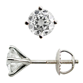 18K White Gold Martini Style Stud Earrings : 1.50 cttw Diamonds