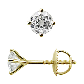 18K Yellow Gold Martini Style Stud Earrings : 1.00 cttw Diamonds