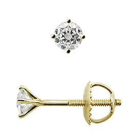 18K Yellow Gold Martini Style Stud Earrings : 0.20 cttw Diamonds
