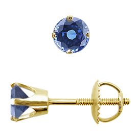 14K Yellow Gold Stud Earrings : 0.62 cttw Blue Sapphires