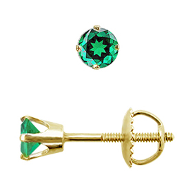 14K Yellow Gold Stud Earrings : 0.25 cttw Emeralds