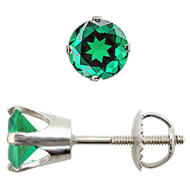 14K White Gold Stud Earrings : 1.50 cttw Emeralds