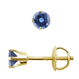 14K Yellow Gold Crown Stud Earrings : 0.25 cttw Blue Sapphires