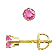 14K Yellow Gold Crown 0.25cttw Pink Sapphire Earrings
