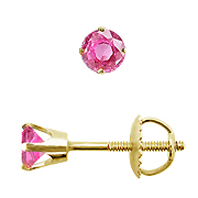 14K Yellow Gold Crown 0.25cttw Pink Sapphire Earrings