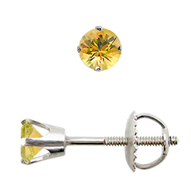 14K White Gold Stud Earrings : 0.25 cttw Yellow Sapphires