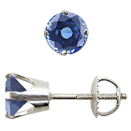 14K White Gold Crown Stud Earrings : 1.50 cttw Blue Sapphires