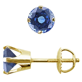 14K Yellow Gold Crown Stud Earrings : 1.50 cttw Blue Sapphires