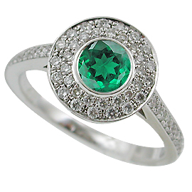 18K White Gold Multi Stone Ring : 0.89 cttw Emerald & Diamonds