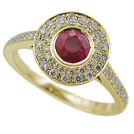 18K Yellow Gold Multi Stone Ring : 0.89 cttw Ruby & Diamonds