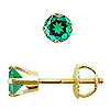 Crown Style Round Emerald Stud Earrings, 4 Prongs - 14K Yellow Gold