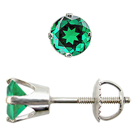 14K White Gold Stud Earrings : 1.00 cttw Emeralds