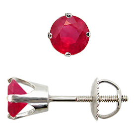 14K White Gold Stud Earrings : 1.00 cttw Rubies