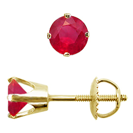 14K Yellow Gold Stud Earrings : 1.00 cttw Rubies