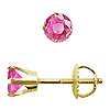 Crown Style Round Pink Sapphire Stud Earrings, 4 Prongs - 14K Yellow Gold