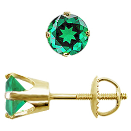 14K Yellow Gold Stud Earrings : 1.50 cttw Emeralds